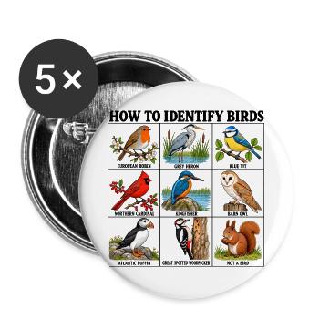 How to Identify Birds Funny Birding Birder Fitted  - Buttons groß 56 mm (5er Pack) - Weiß - Vorne