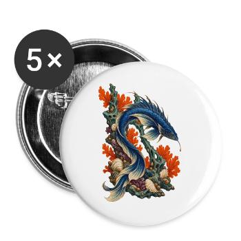 Drachenfisch zwischen bunten Tiefseekorallen - Buttons groß 56 mm (5er Pack) - Weiß - Vorne