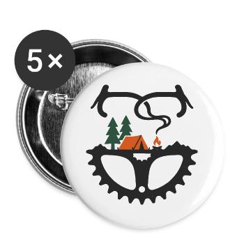 Bikepacking-Zelt auf dem Fahrrad Kettenflügel-Lagerfeuer-Kunst - Buttons groß 56 mm (5er Pack) - Weiß - Vorne