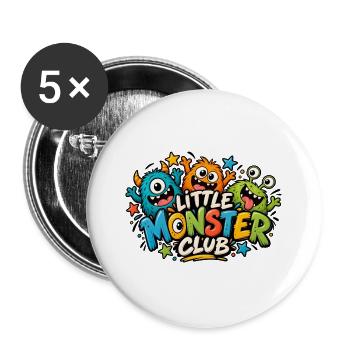 Little Monster Club – Buntes Monster Kinderdesign - Buttons groß 56 mm (5er Pack) - Weiß - Vorne