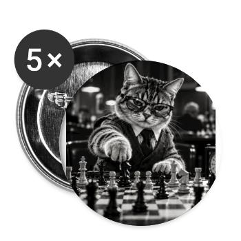 Katze Schachspieler Retro Design - Buttons groß 56 mm (5er Pack) - Weiß - Vorne
