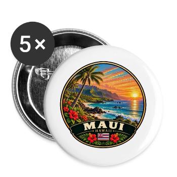 Maui Hawaii Landschaft Strand Berg Sunset - Buttons groß 56 mm (5er Pack) - Weiß - Vorne
