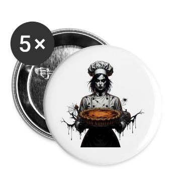 Gruselige Köchin mit Kürbiskuchen - Buttons groß 56 mm (5er Pack) - Weiß - Vorne