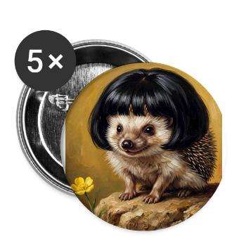 Lustiger Igel Bob Haarschnitt - Buttons groß 56 mm (5er Pack) - Weiß - Vorne