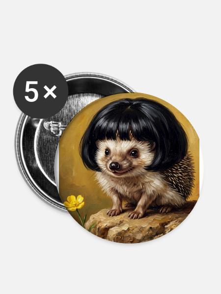 Lustiger Igel Bob Haarschnitt - Buttons groß 56 mm (5er Pack) - Weiß