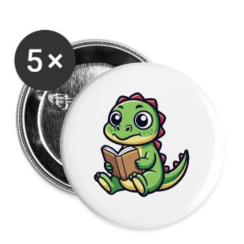 Reading Dinosaurier - Buttons groß 56 mm (5er Pack) - Weiß - Vorne