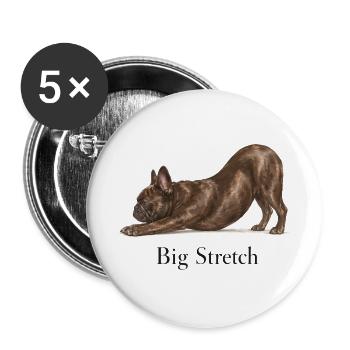 Big Stretch Französische Bulldogge Beim Dehnen - Buttons groß 56 mm (5er Pack) - Weiß - Vorne