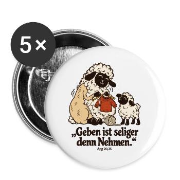 Strickerin Schaf Geben ist seliger denn Nehmen - Buttons groß 56 mm (5er Pack) - Weiß - Vorne