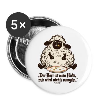 Der Herr ist mein Hirte lustiges Schaf Psalm 23 - Buttons groß 56 mm (5er Pack) - Weiß - Vorne