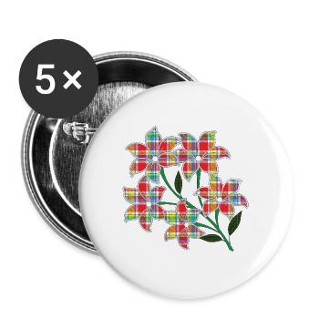 Rote Blumen mit Madras-Mustern, mehrfarbigen Blütenblättern - Buttons groß 56 mm (5er Pack) - Weiß - Vorne