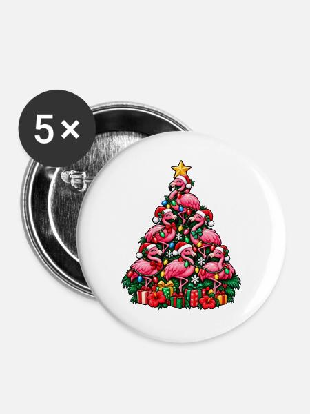 Flamingo Weihnachtsbaum - Buttons groß 56 mm (5er Pack) - Weiß
