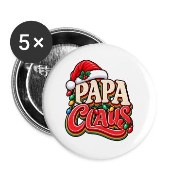 Papa Claus Weihnachtsdesign - Buttons groß 56 mm (5er Pack) - Weiß - Vorne