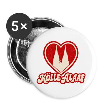 Kölle Alaaf Herz Kölner Dom Retro - Buttons groß 56 mm (5er Pack) - Weiß - Vorne