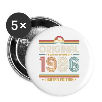 40. Geburtstag Geschenk November Jahrgang 1986 - Buttons groß 56 mm (5er Pack) - Weiß - Vorne