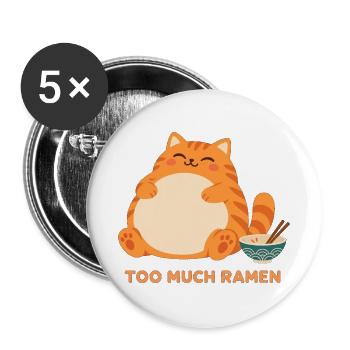 Zu Viel Ramen Lustige Gamer Katze Anime Kawaii - Buttons groß 56 mm (5er Pack) - Weiß - Vorne