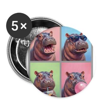 Nilpferd Flusspferd - Buttons groß 56 mm (5er Pack) - Weiß - Vorne