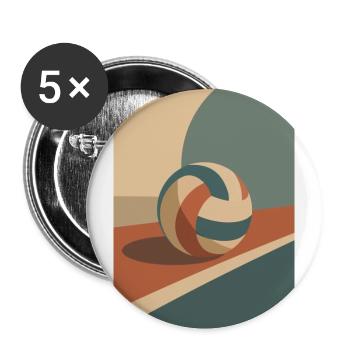 Retro Volleyball Farbenspiel - Buttons groß 56 mm (5er Pack) - Weiß - Vorne