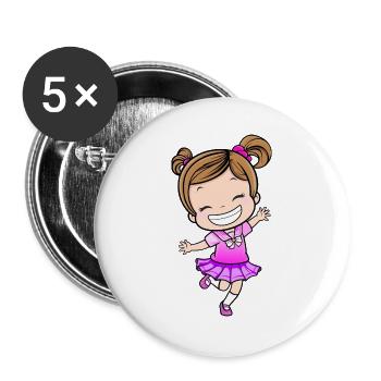 Fröhliches Mädchen im Pink Rock - Buttons groß 56 mm (5er Pack) - Weiß - Vorne