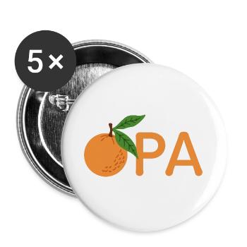 Opa mit Orange – Orange - Buttons groß 56 mm (5er Pack) - Weiß - Vorne