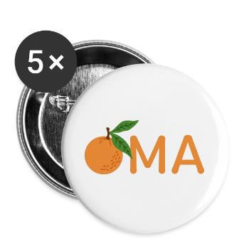 Oma mit Orange – Orange - Buttons groß 56 mm (5er Pack) - Weiß - Vorne