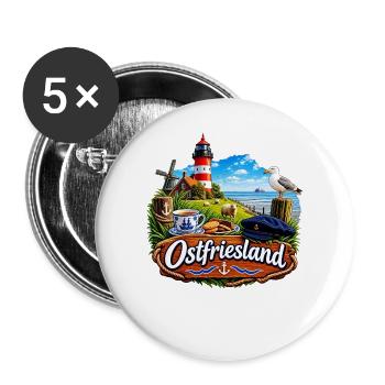 OSTFRIESLAND - Buttons groß 56 mm (5er Pack) - Weiß - Vorne