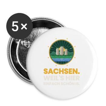 SACHSEN WEIL`S HIER EINFACH SCHÖN IST - Buttons groß 56 mm (5er Pack) - Weiß - Vorne
