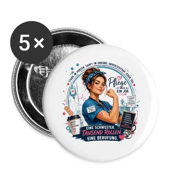 SchwesterPower: Tausend Rollen Berufung - Buttons groß 56 mm (5er Pack) - Weiß - Vorne