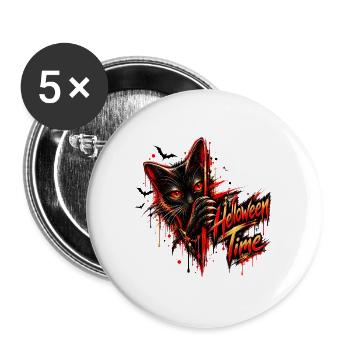 Halloween Time – Black Cat Gothic Streetwear - Buttons groß 56 mm (5er Pack) - Weiß - Vorne