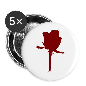 Rote Rosen-Silhouette auf Stiel - Buttons groß 56 mm (5er Pack) - Weiß - Vorne
