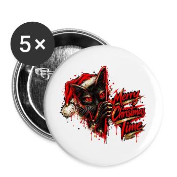 Merry Christmas Time – Black Cat Christmas - Buttons groß 56 mm (5er Pack) - Weiß - Vorne