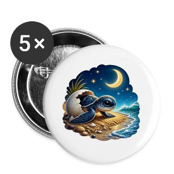 Kleine Schildkröte Baby Meer Strand Kinder T-Shirt - Buttons groß 56 mm (5er Pack) - Weiß - Vorne