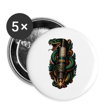 Zündkerze Schlange Tattoo Neo Traditional T-Shirt - Buttons groß 56 mm (5er Pack) - Weiß - Vorne