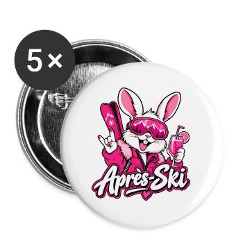 Apres Ski Hase Ski Bunny Skiparty Pink - Buttons groß 56 mm (5er Pack) - Weiß - Vorne