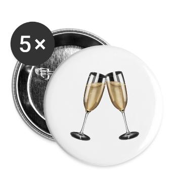 Sektgläser Anstoßen - Prost mit Prickelndem - Buttons groß 56 mm (5er Pack) - Weiß - Vorne