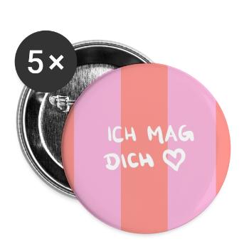 Ich mag dich - rosa Streifen - Buttons groß 56 mm (5er Pack) - Weiß - Vorne