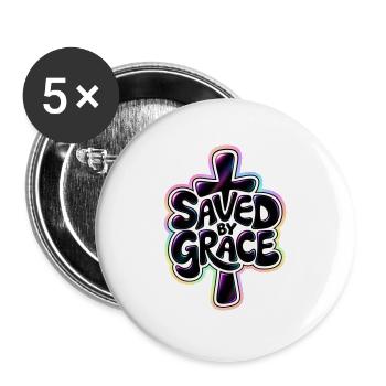 Saved by Grace – Christlicher Glaube Kreuz - Buttons groß 56 mm (5er Pack) - Weiß - Vorne