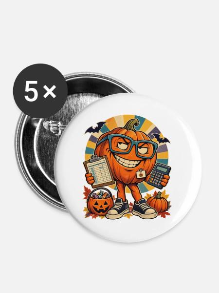 Halloween-Kürbis Buchhalter Retro-Büro-Nerd - Buttons groß 56 mm (5er Pack) - Weiß
