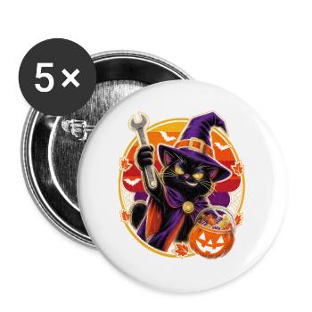 Halloween Hexenkatze mit Schraubenschlüssel - Buttons groß 56 mm (5er Pack) - Weiß - Vorne