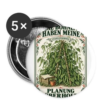 Bohnen überholen die Planung – Vintage-Garten - Buttons groß 56 mm (5er Pack) - Weiß - Vorne