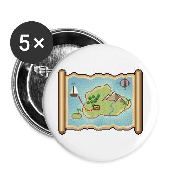 Pixel Art Schatzkarte mit verstecktem Schatz - Buttons groß 56 mm (5er Pack) - Weiß - Vorne