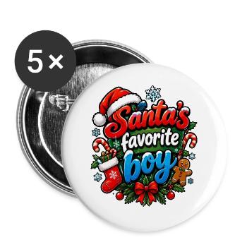 Santa's Lieblingsboy - Buttons groß 56 mm (5er Pack) - Weiß - Vorne
