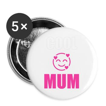 Coole Mama-Emoji-Herzen - Buttons groß 56 mm (5er Pack) - Weiß - Vorne