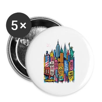 NYC Graffiti-Wolkenkratzer - Buttons groß 56 mm (5er Pack) - Weiß - Vorne