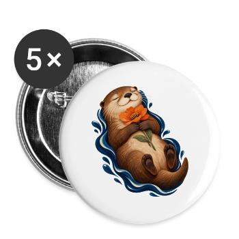 Kontemplativer Otter mit Orangenblume - Buttons groß 56 mm (5er Pack) - Weiß - Vorne