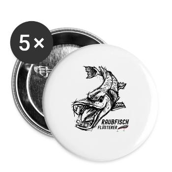 Raubfisch Flüsterer - Buttons groß 56 mm (5er Pack) - Weiß - Vorne