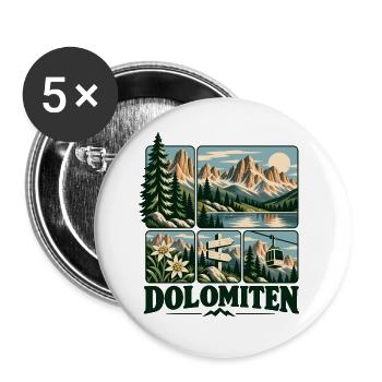 Dolomiten Alpine Adventure - Buttons groß 56 mm (5er Pack) - Weiß - Vorne