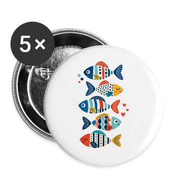Bunte Fische mit Meeresmotiven - Buttons groß 56 mm (5er Pack) - Weiß - Vorne