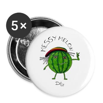 MessyMelon – tiefenentspannte Wassermelone - Buttons groß 56 mm (5er Pack) - Weiß - Vorne