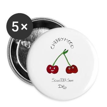 CherryMood – Kirschen, süß oder sauer - Buttons groß 56 mm (5er Pack) - Weiß - Vorne