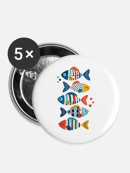 Geometrischer Regenbogenfisch - Buttons groß 56 mm (5er Pack) - Weiß